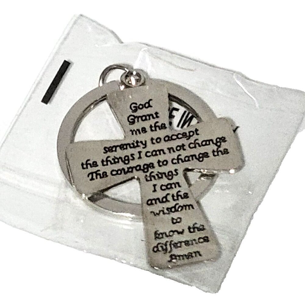 Serenity Prayer Cross Keychain NWT Bible Verse Christian Stainless Steel